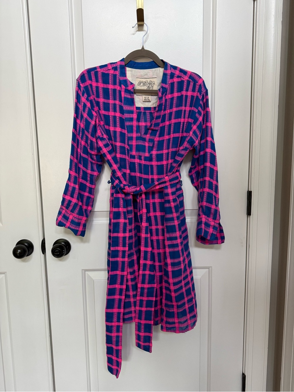 Ace and Jig Brandy Dress in Flicker- Blue and Hot Pink Plaid Tie-Waist Dress